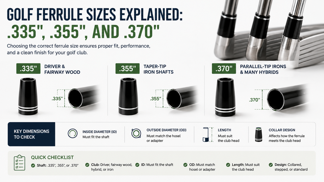 Golf ferrule sizes .335 .355 and .370 for different golf club applications