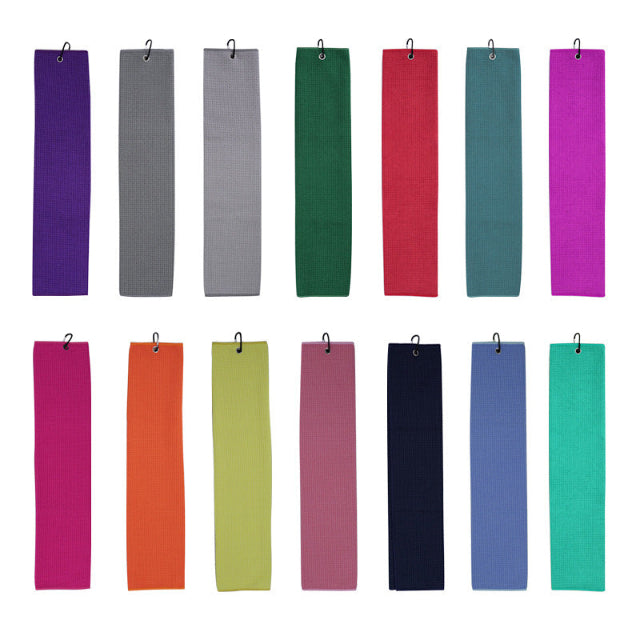 40 × 60 cm waffle golf towel with carabiner clip in multiple colors