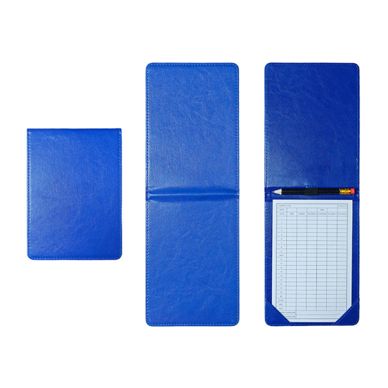 Blue golf scorecard holder with inner pocket and pencil holder