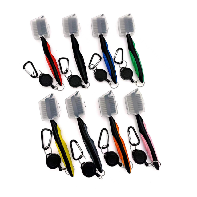 retractable golf cleaning brushes 8 colors: red, black, blue, green, yellow, grey, orange, pink