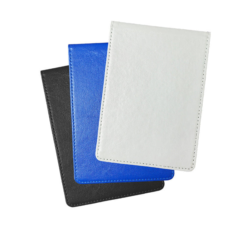Golf scorecard holders in black, blue, and white